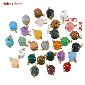 Pendenti in pietre naturali colorate con anelli dorati per gioielli fai-da-te, 13 mm
