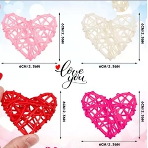 Handmade 6cm wicker heart decorations in pink, white, and red for festive DIY crafts