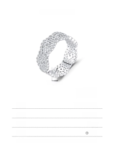 Detail view of 925 sterling silver hollow lace ring with 7.60mm width and weight specs