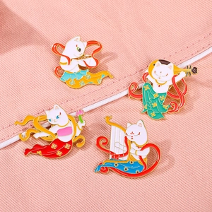 Dunhuang Flying Cat enamel pins set with traditional Chinese musical instruments motifs