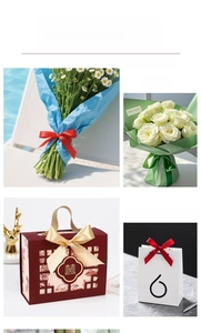 Detailed use cases of satin gift ribbons on various flower boxes and gift bags
