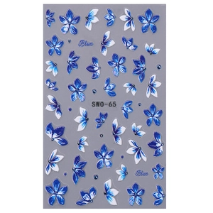 3D relief nail art stickers featuring blue and white lilies with floral patterns SWO-65