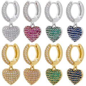Heart Dangle Hoop Earrings Copper Micro Pave Cubic Zirconia Colorful Stones French Luxury Elegant Jewelry For Women