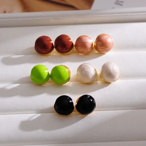 French vintage gold-plated round enamel earrings in five colors on display box