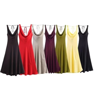 Women Satin Cowl Neck Maxi Dress Spaghetti Strap Backless Tie Back Elegant Party Evening Slip Long Dress