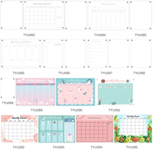 Grid layout of magnetic acrylic weekly planners with colorful cartoon animal designs