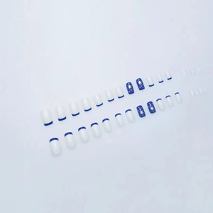 French star pattern press-on nails in blue and white medium square shape set