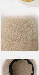 Detail of warm winter bucket hat showing inner knit structure and sweatband