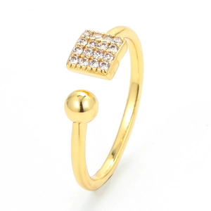 Geometric Open Ring Adjustable Copper Micro Pave Square Cubic Zirconia Round Ball Fashion Jewelry For Women