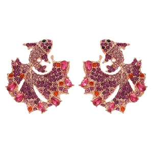 Luxurious rose gold koi fish stud earrings with vibrant pink and purple crystals