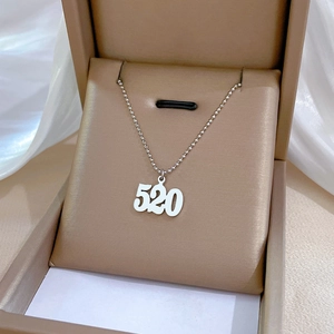 Silver 520 numeric pendant necklace with bead chain displayed in a premium jewelry box