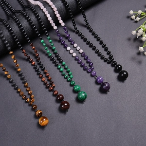 Tiger eye and lava stone beaded necklaces with 16mm natural stone pendants for yoga