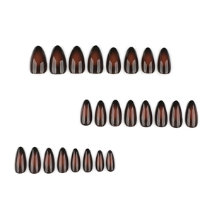 Glossy amber almond press-on nails set with brown gradient finish in 24 pieces