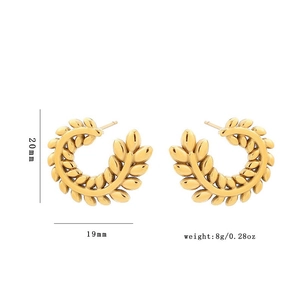 Elegant gold plated stainless steel wheat leaf hoop earrings with product dimensions