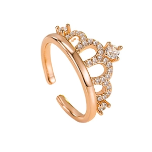 Rose gold adjustable crown ring for women featuring sparkling cubic zirconia stones
