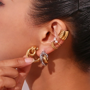Irregular heart shaped 18K gold plated stainless steel earrings with pearl accents