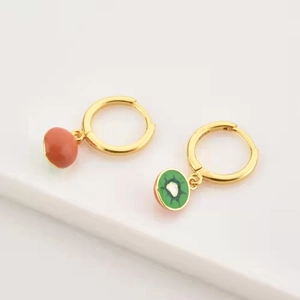 S925 silver needle fruit earrings featuring kiwi and round fruit pendants in gold finish