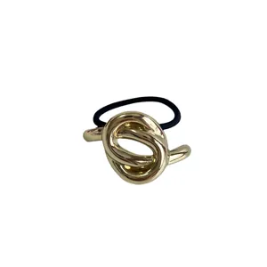 Minimalist knot design gold alloy ponytail holder with a high elastic black hair tie