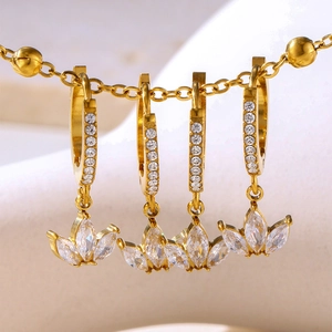 PVD 18K gold plated clover zircon drop earrings with sparkling crystals for women
