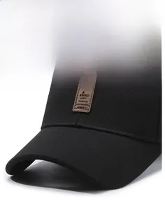 Detail of high-density fabric texture and premium square patch on black baseball cap