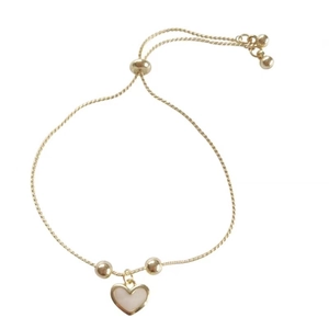 Gold finish sweet heart bracelet with white pendant and adjustable sliding clasp