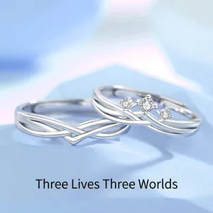 925 Sterling Silver Couple Rings Intertwined Adjustable Opening Cubic Zirconia Promise Jewelry For Lovers