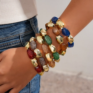 Bohemian irregular acrylic beaded bracelets in colorful tones with gold alloy spacers