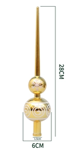 Detailed view of 28cm gold Christmas tree topper with snowflake and swirl patterns