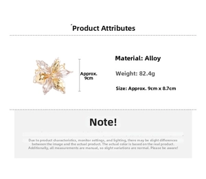 Detailed technical specs for metallic flower bracelet with 82.4g weight and 9cm size