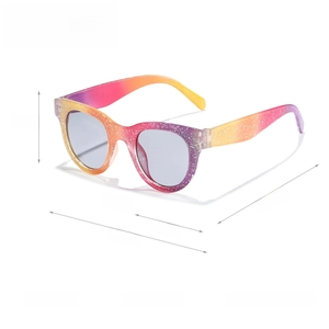Kids round glitter sunglasses with rainbow gradient frames and UV protection lenses
