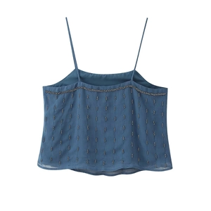 Sexy blue beaded camisole for women featuring delicate silver beads and thin straps