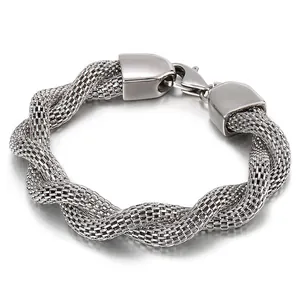 Sleek silver stainless steel twisted snake chain bracelet with polished lobster clasp