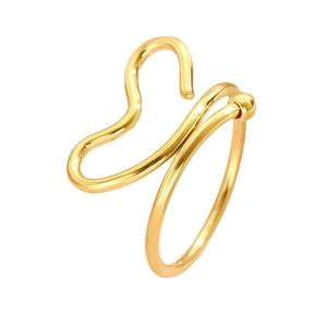 Bague ouverte minimaliste en acier inoxydable doré avec courbes et perles aux bouts