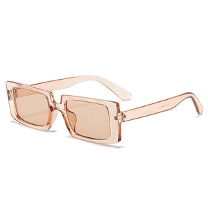 Square brown transparent sunglasses with rectangle frame and UV protection for women
