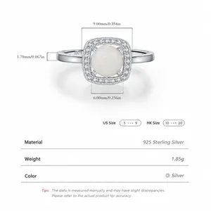 S925 sterling silver French vintage ring with central 6mm opal and cubic zirconia accents