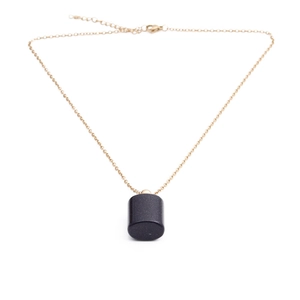 Polished blue sandstone cylinder perfume bottle pendant necklace on a gold chain