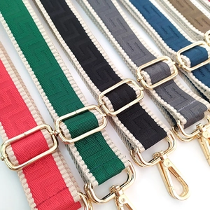 Adjustable wide replacement bag straps in 5 colors with geometric patterns and gold clips