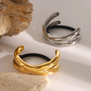 Minimalistische überkreuzte Haargummi-Halterung in poliertem Gold und Silber