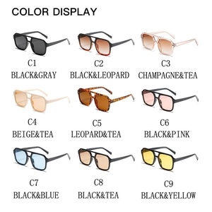 Detailed color display of nine vintage square aviator sunglasses in various stylish shades