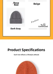 Detailed view of rib-knit winter beanies in rose red, beige, dark grey, and orange