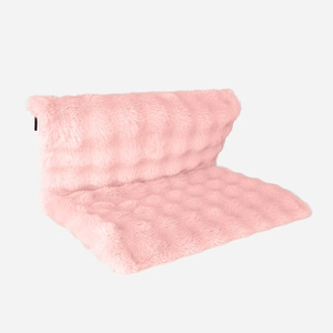 Detailed close-up of soft pink faux fur cat hammock cushion in a foldable design