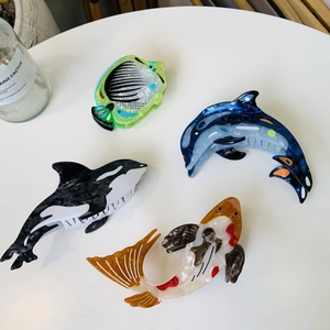 Marine Animal Hair Claw Clips Cellulose Acetate Whale Dolphin Koi Fish Shape Aesthetic Creative Hair Accessories For Women