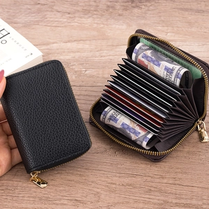 Litchi pattern leather card holder with RFID protection and accordion multi-slot design