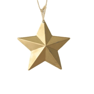 Rustic gold star wooden hanging ornament with natural jute rope for Christmas home decor