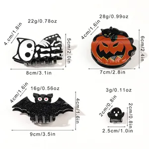 Halloween acrylic hair claws set with sizes for pumpkin, bat, and ghost styles