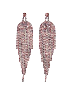 Detail of luxury pink gradient tassel earrings with sparkling rhinestones for bridal parties