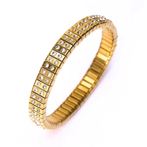 Minimalist gold elastic bracelet with double-row sparkling crystal rhinestones for women