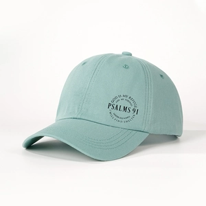 Vintage adjustable baseball cap in pale green with PSALM 91 religious text print