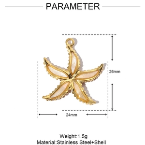 Detailed size parameters for golden starfish pendant made of stainless steel and shell
