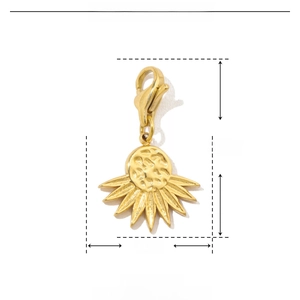 Technical drawing of a 24mm gold sunflower stainless steel pendant with dimensions and weight